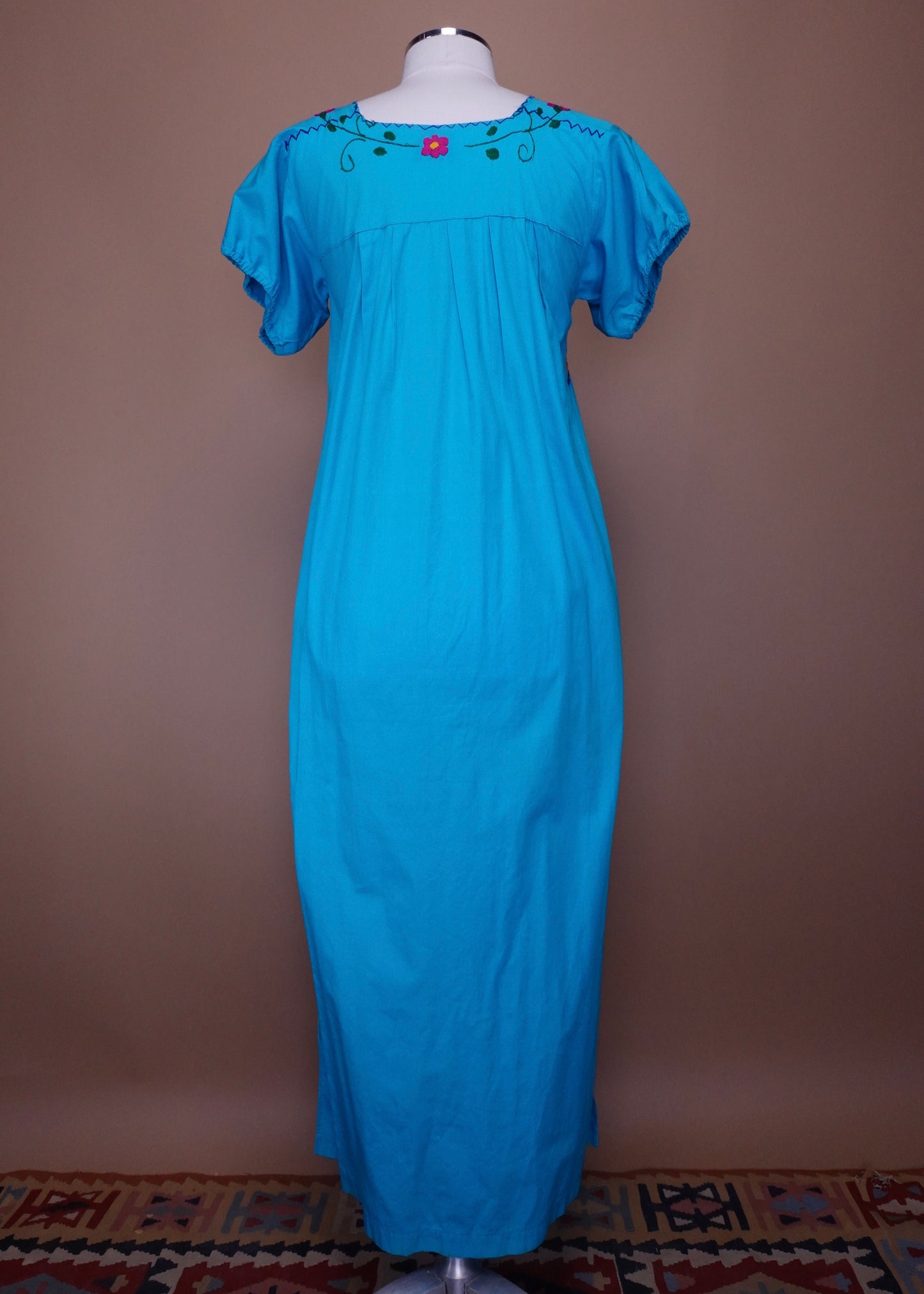 1970s - Mexican Hand Embroidered Maxi Length Wedding Dress