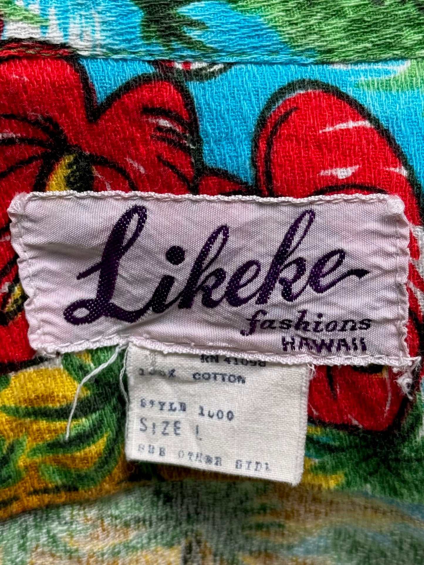 1970s - Likeke Fashions Tiki Pattern Bar Cloth Hawaiian Shirt