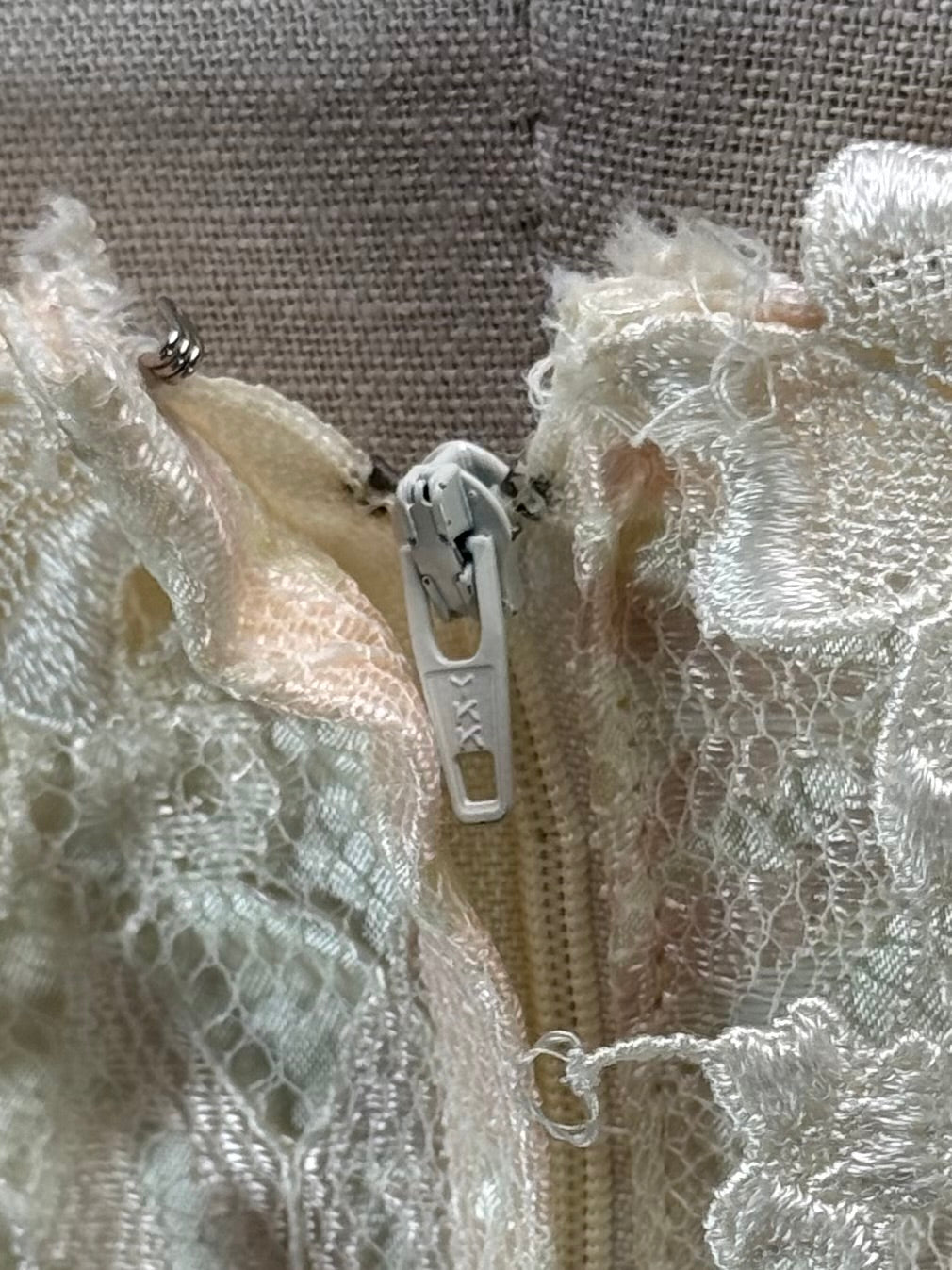 Vintage 1980s | Loralie Lace Wedding Dress W/ Handkerchief Hem