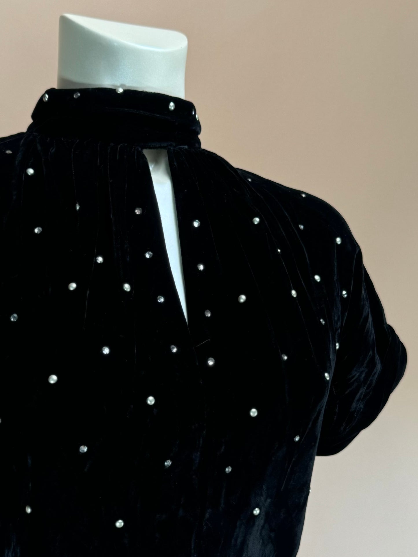 Vintage 1950s | Silk Velvet Dress | Mandarin Collar | Embellished