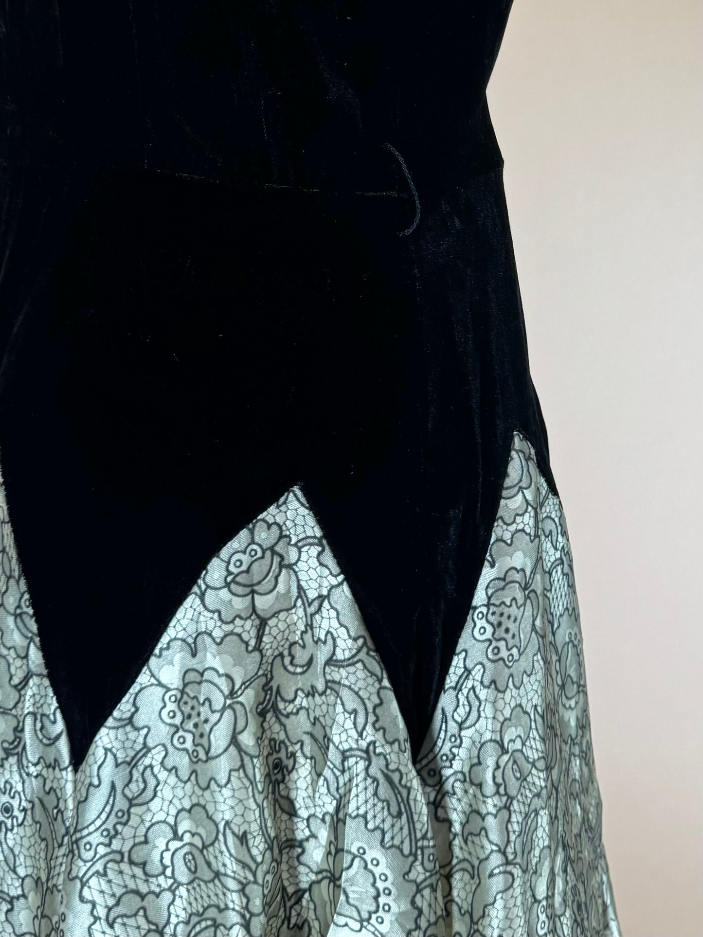 Vintage 1950s | Silk Velvet Dress | Mandarin Collar | Embellished