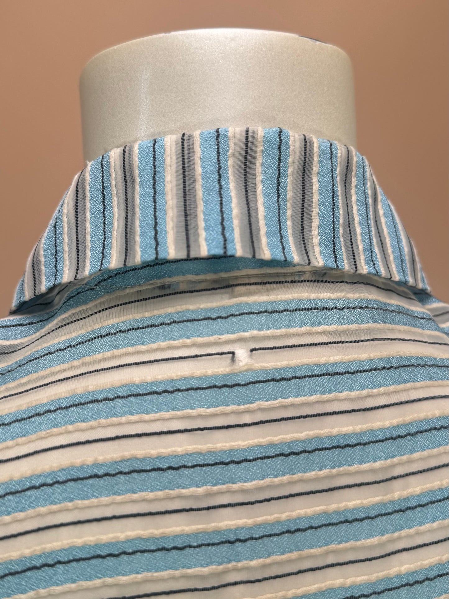 Vintage 1950s | Sky Blue & Stone Grey Striped Cotton Casual Shirtwaist Day Dress