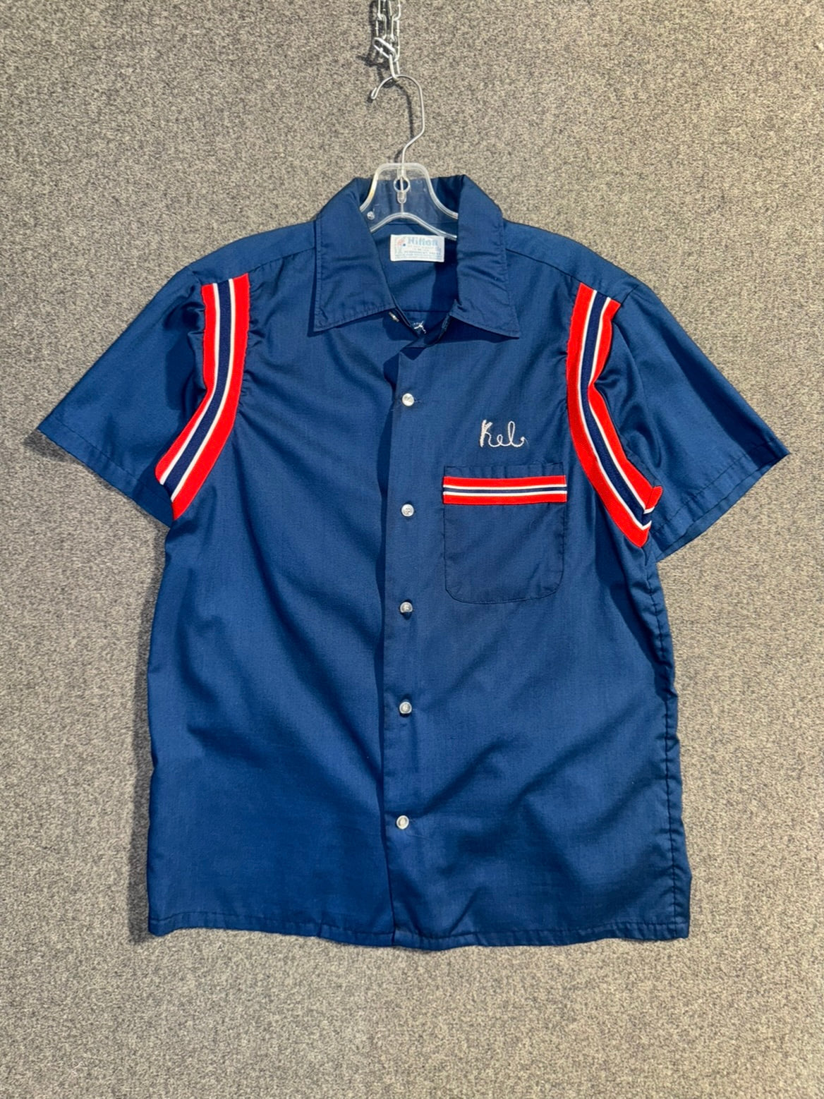 1970s | Blue Hilton Patch Adorned Bowling Shirt