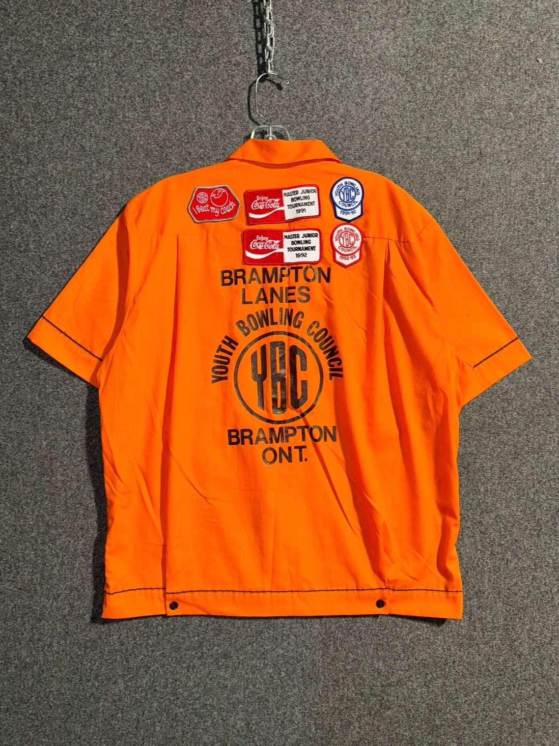 1990s | Orange Avida "Youth Bowling Council" Patch Adorned Bowling Shirt