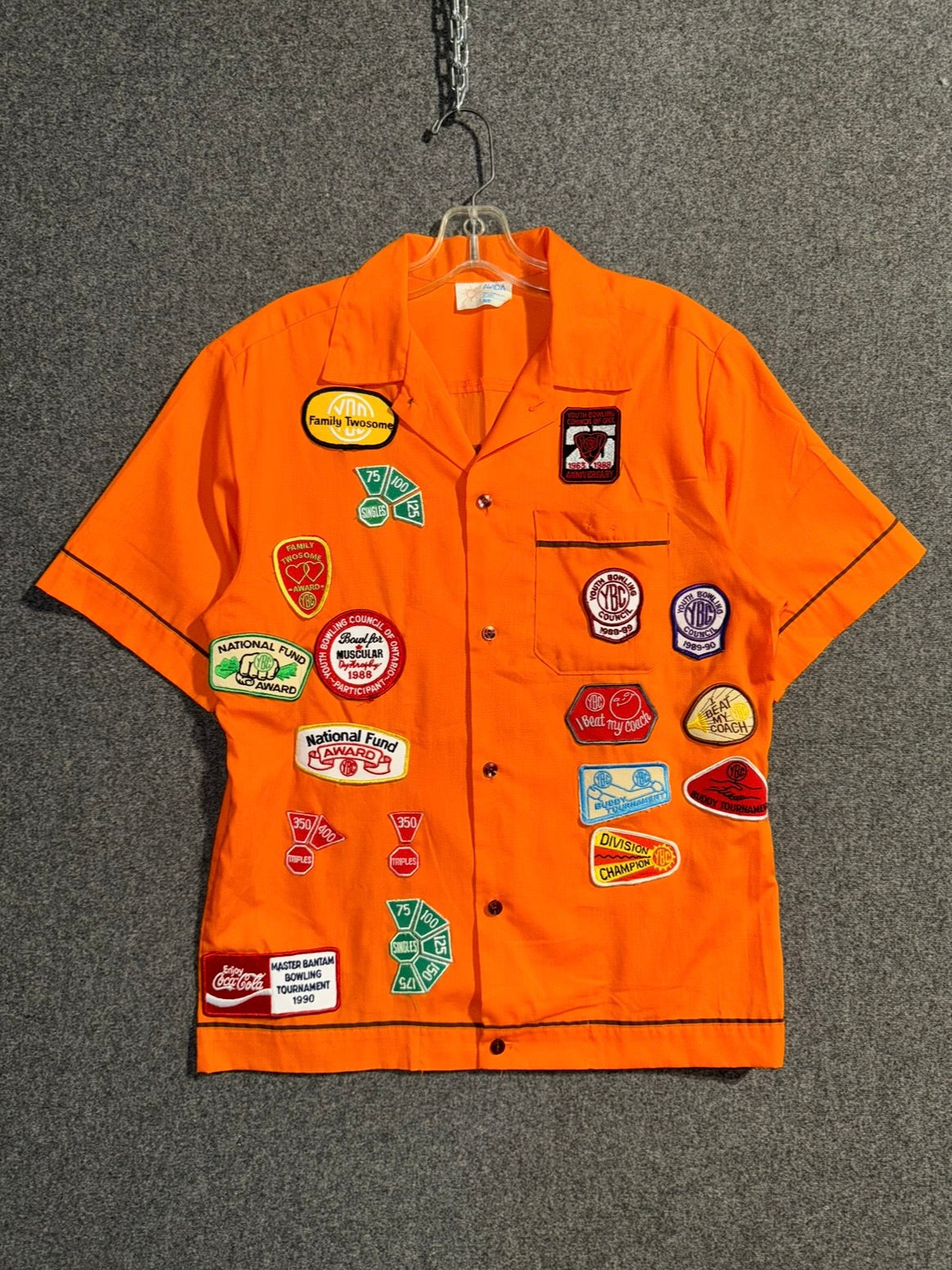 1990s | Orange Avida "Youth Bowling Council" Patch Adorned Bowling Shirt