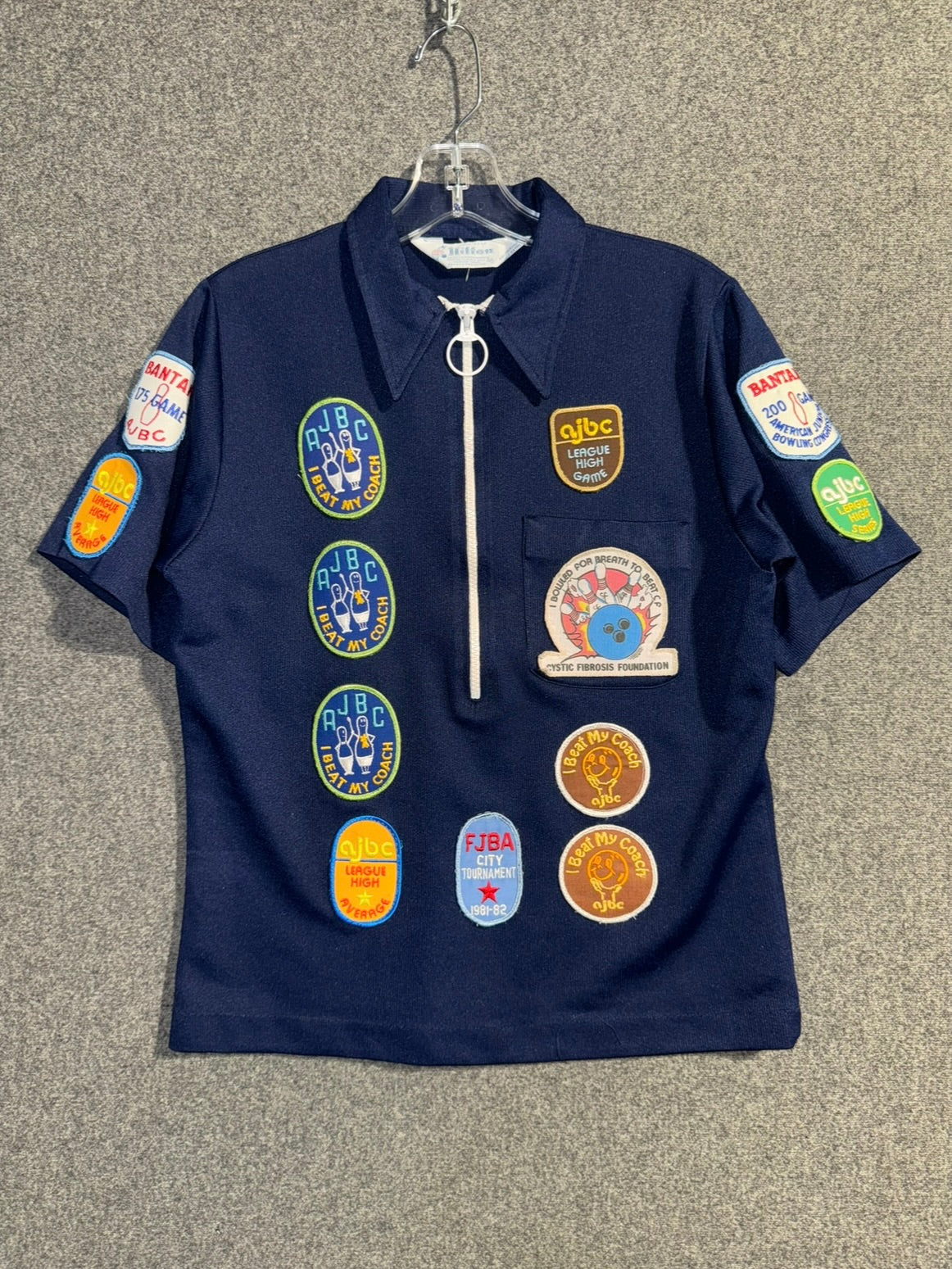 1970s | Blue Hilton Patch Adorned Bowling Shirt