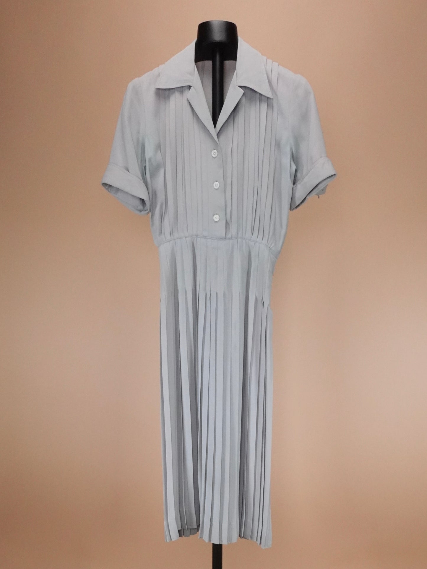 Vintage 1950s | Powder Blue Grey Gabardine Shirtwaist Day Dress