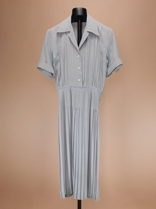 Vintage 1950s | Powder Blue Grey Gabardine Shirtwaist Day Dress