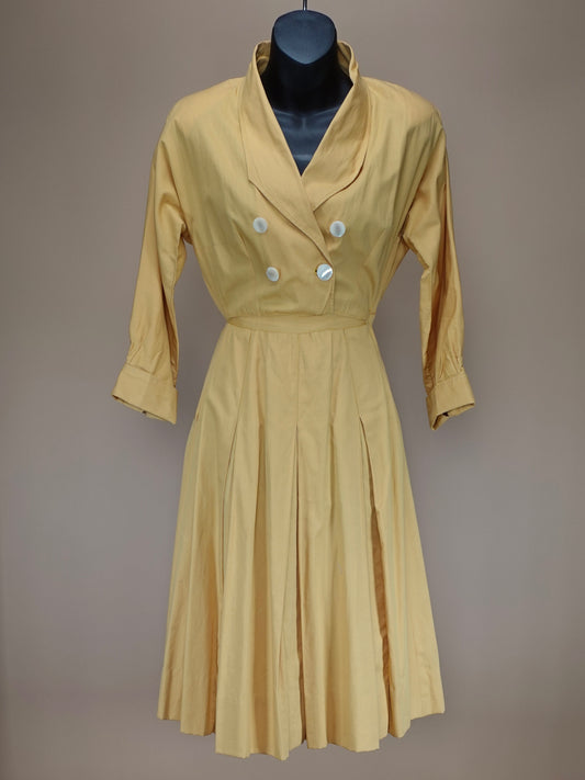 Vintage 1950s | Daffodil Yellow Double Breasted Shirtwaist Cotton Dress