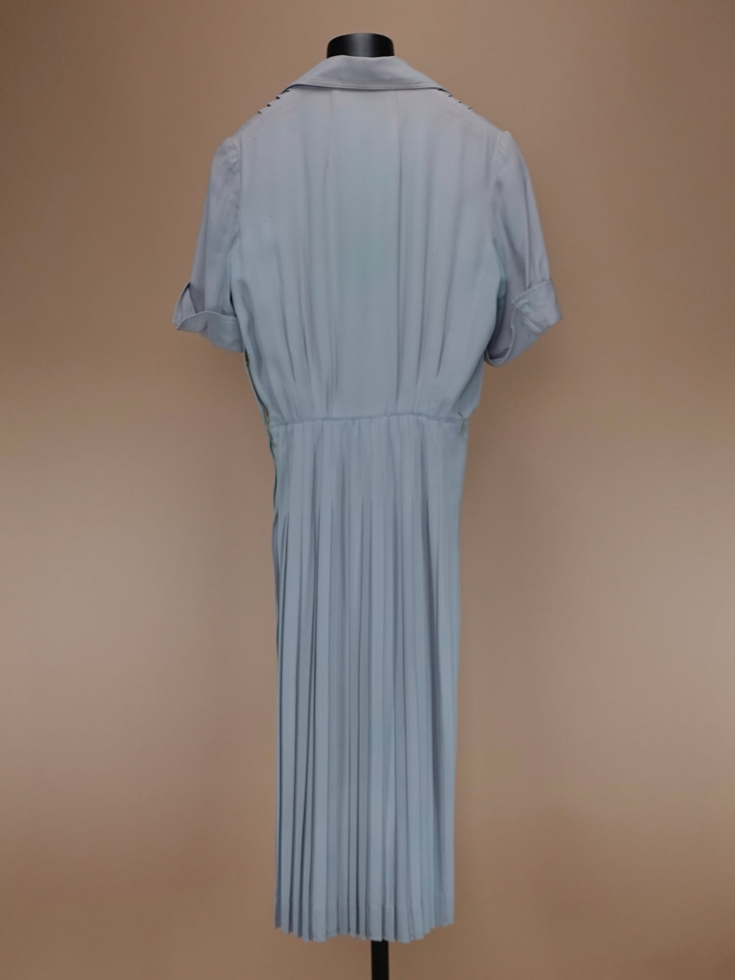 Vintage 1950s | Powder Blue Grey Gabardine Shirtwaist Day Dress