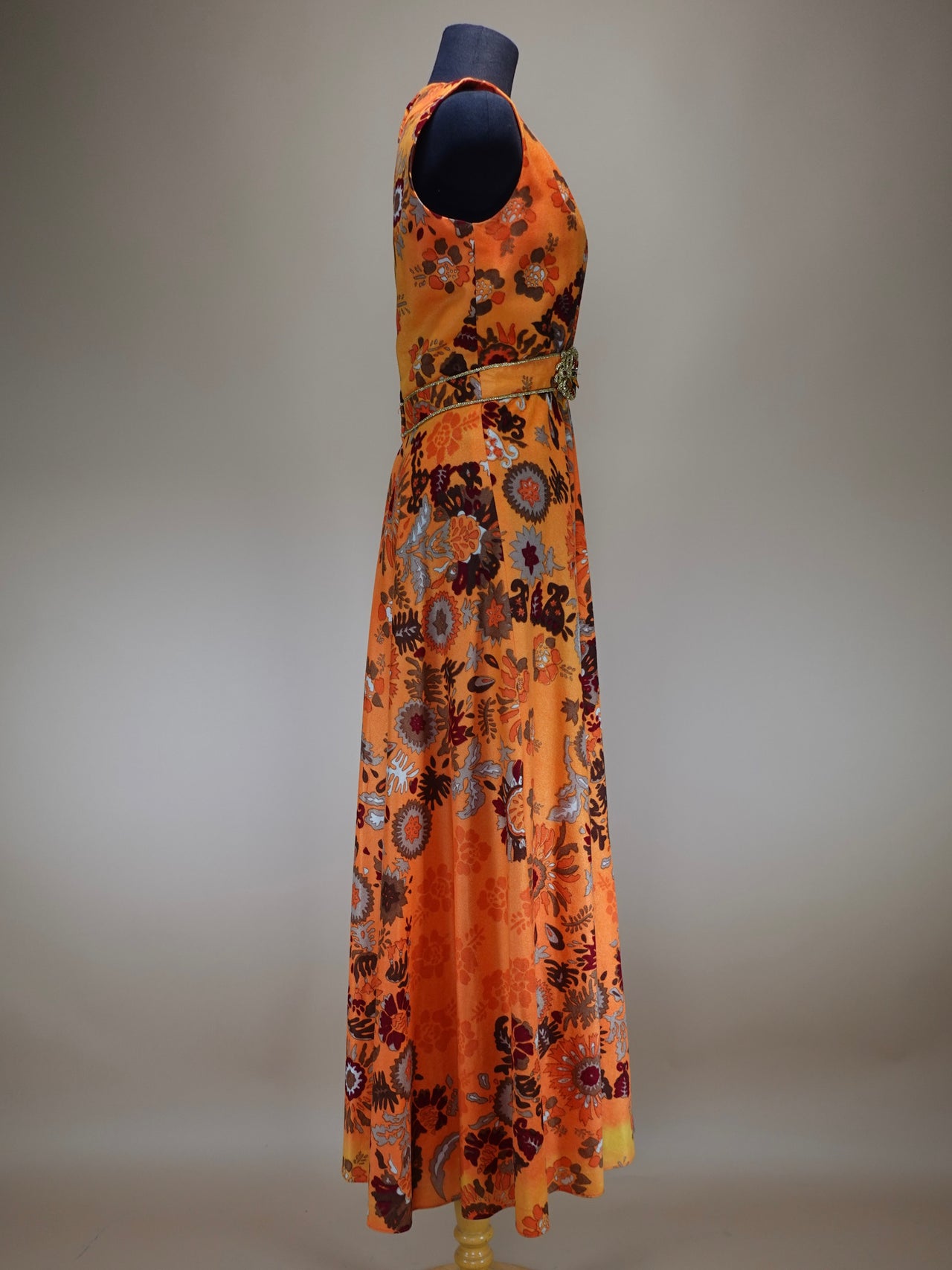 Vintage 1950s | Orange Psychedelic Floral Velveteen Jumpsuit