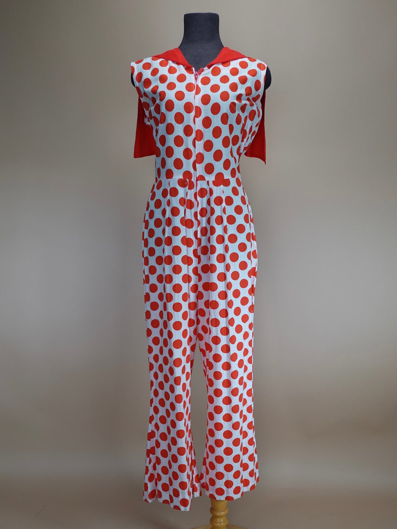 Vintage 1970s | Groovy Red Polka Dotted Bell Bottom Jumpsuit