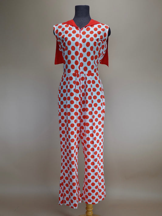 Vintage 1970s | Groovy Red Polka Dotted Bell Bottom Jumpsuit