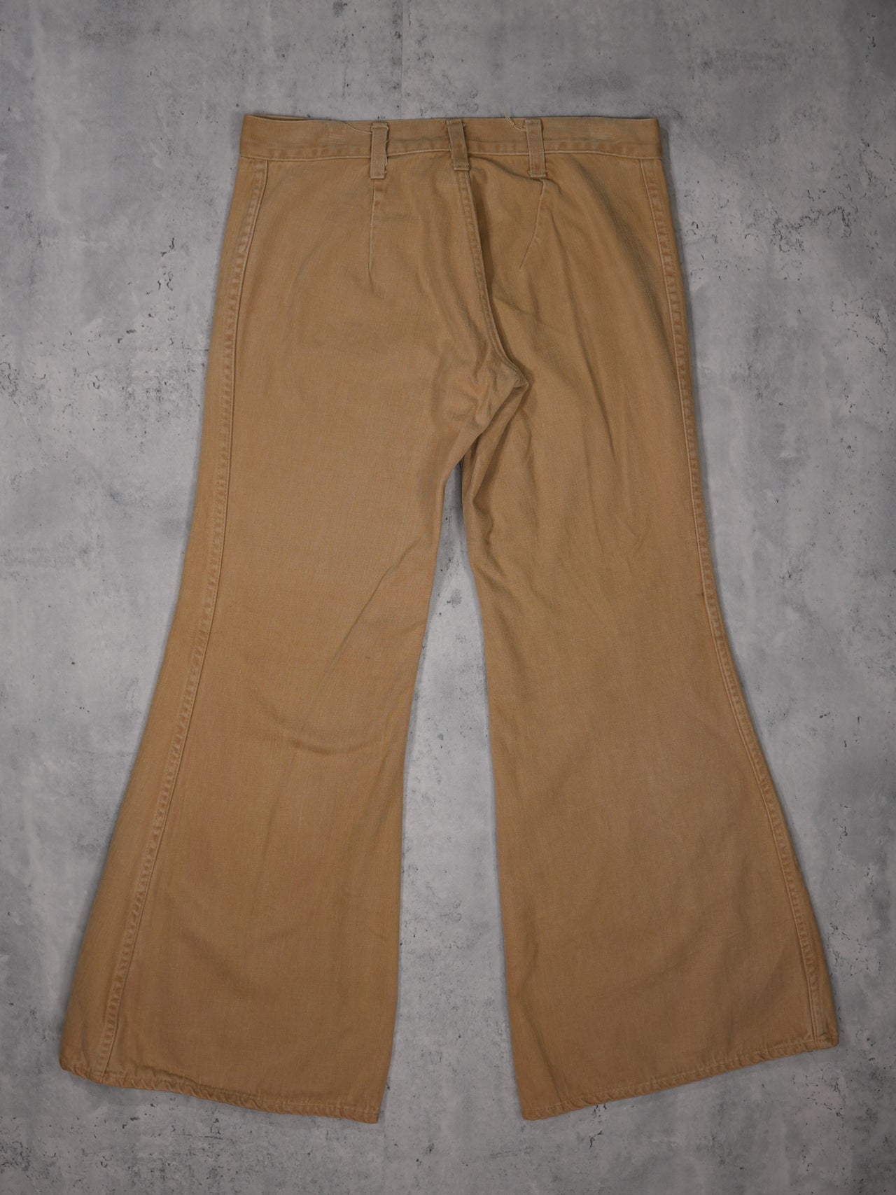 Vintage 1970s - Patch Pocket Khaki Bell Bottoms