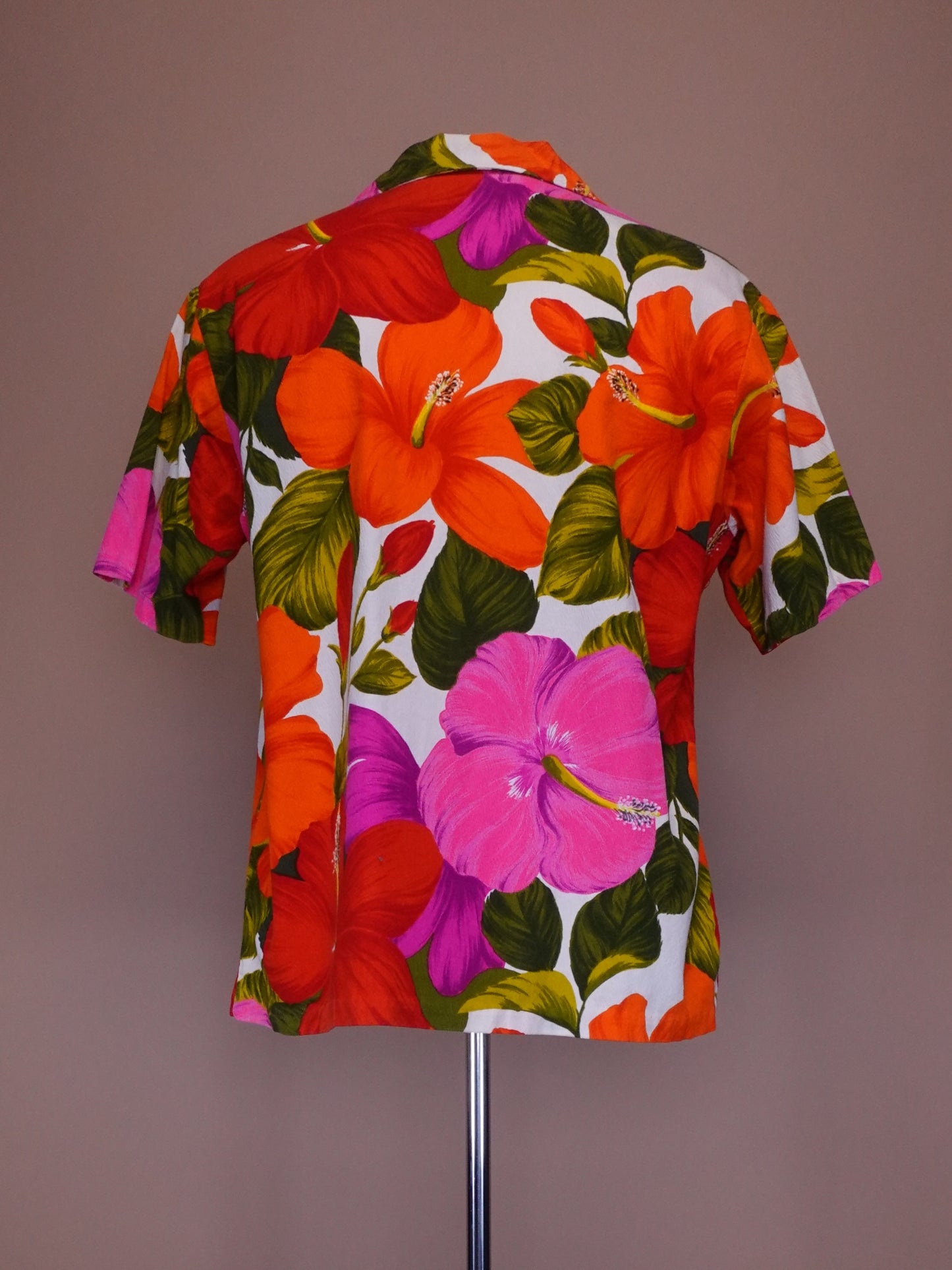 1970s - Pacific Isle Pink/Orange/Green Bar Cloth Hawaiian Shirt