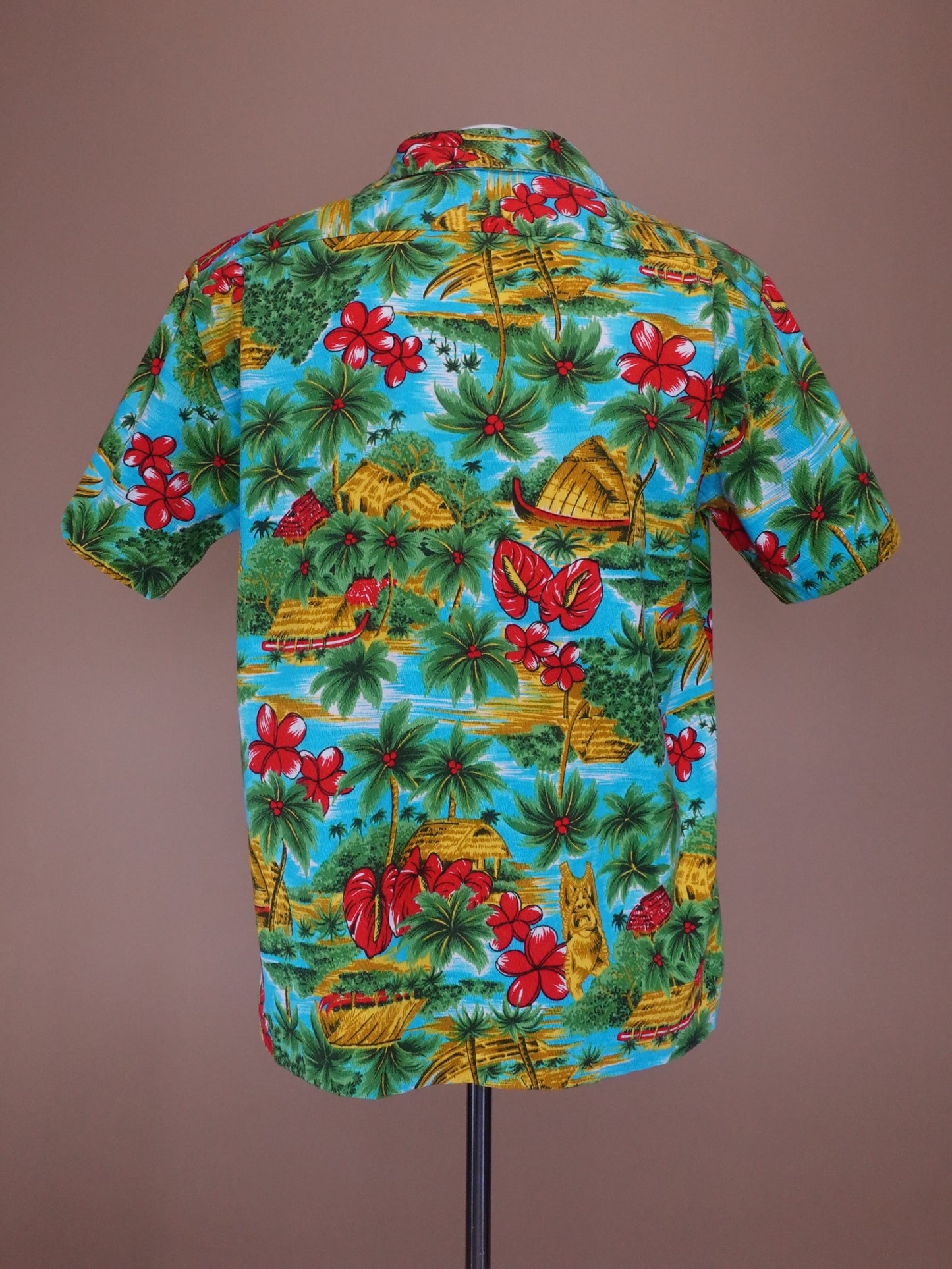 1970s - Likeke Fashions Tiki Pattern Bar Cloth Hawaiian Shirt