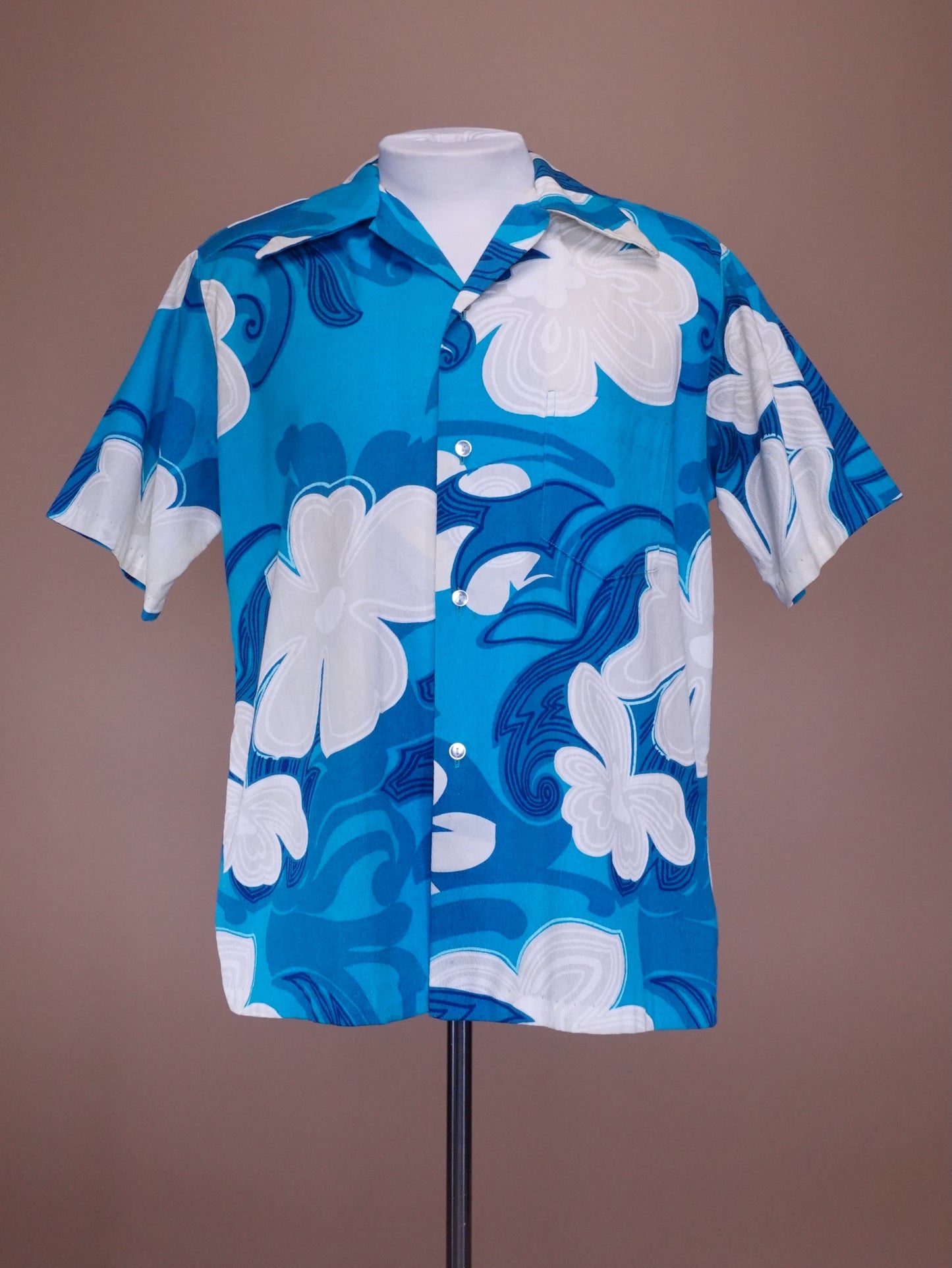1990s - Hawaiian Blue/White Bar Cloth Hawaiian Shirt
