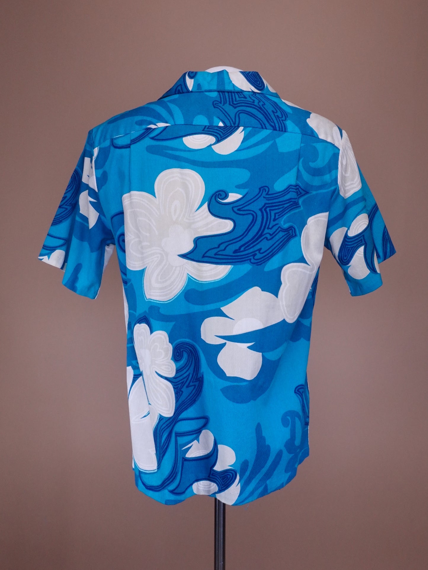 1990s - Hawaiian Blue/White Bar Cloth Hawaiian Shirt