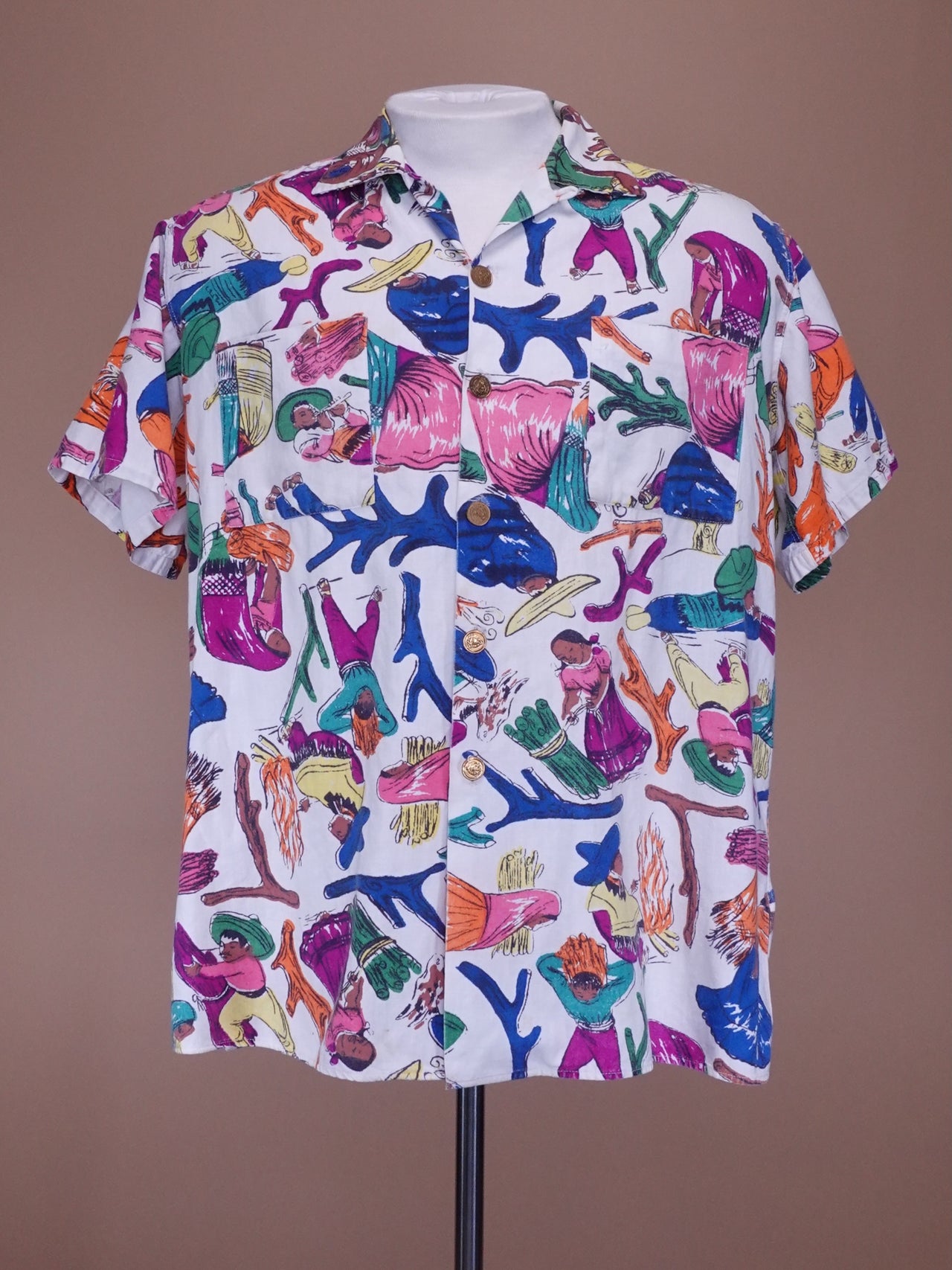 1960s - Tel-Art Hecho En Mexico Short Sleeve Patterned Shirt