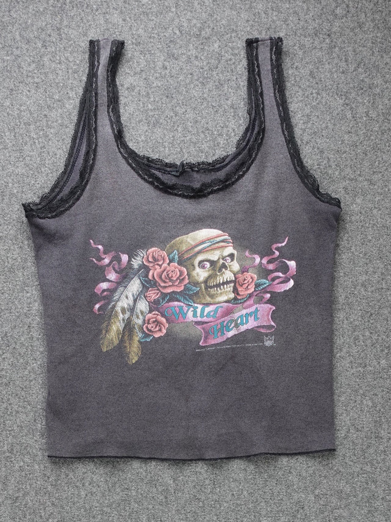 1980s - "Wild Heart" Lace Trim Baby T Tank Top