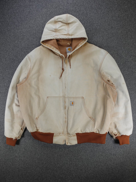 1990s - Carhartt J131 BRN Hooded Duck Canvas Work Jacket Made In USA