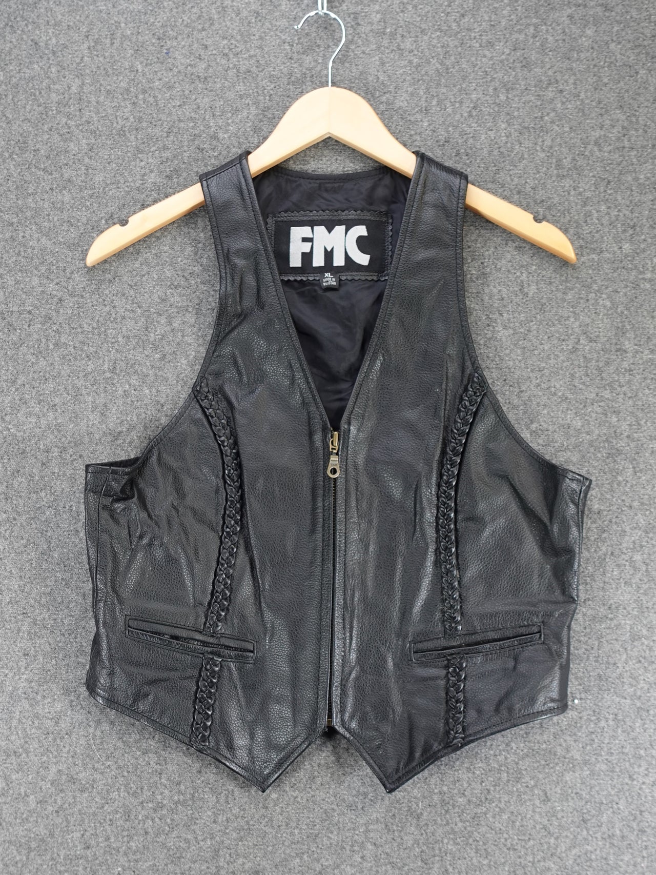 Vintage 1970s -  Genuine Leather Biker Vest By FMC