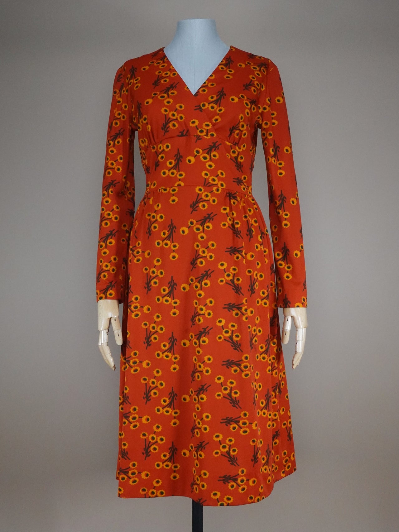 1970s - Polyester Floral Wrap Midi Dress