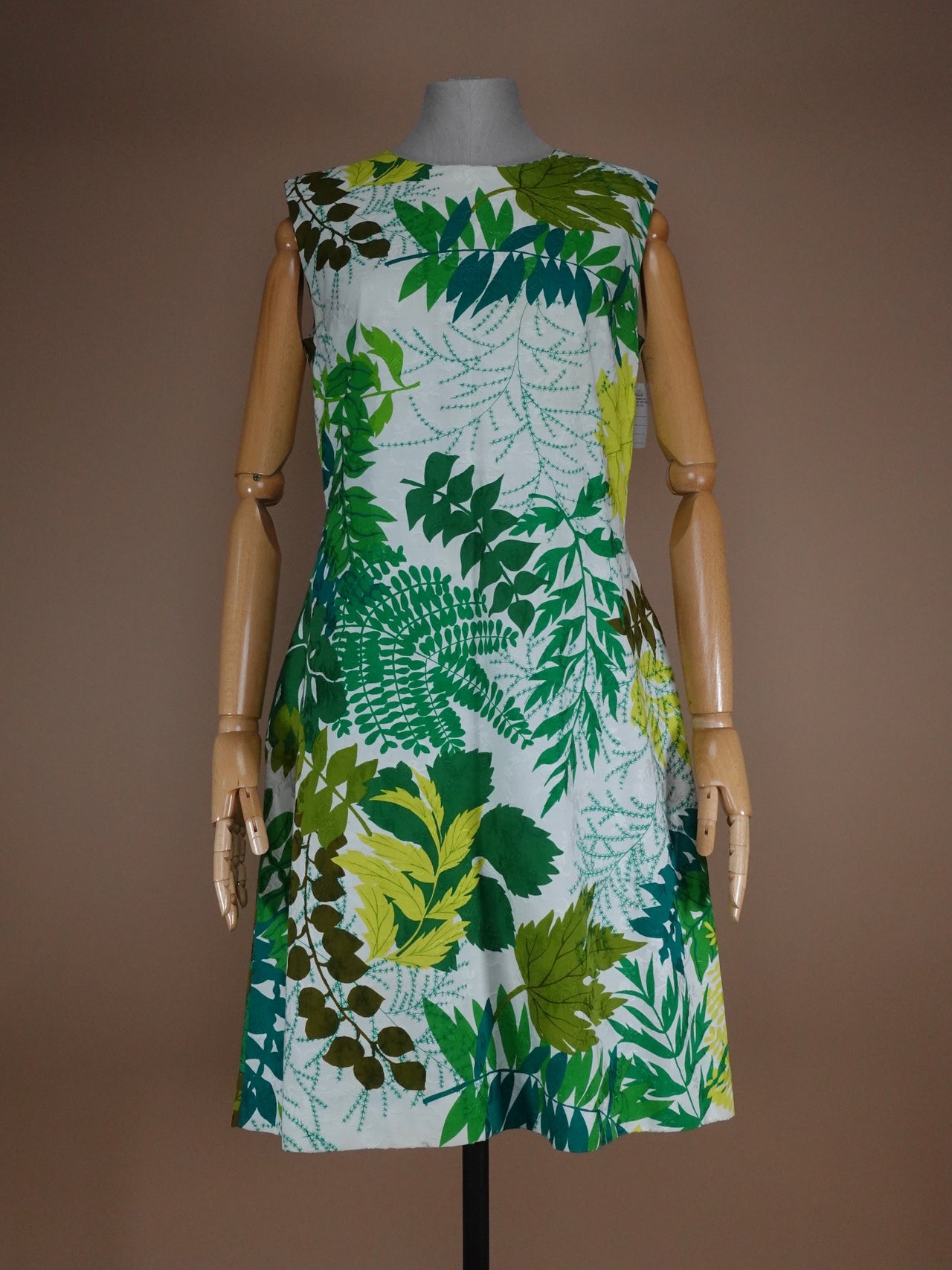 1960s - Leaf Print Cotton Dress