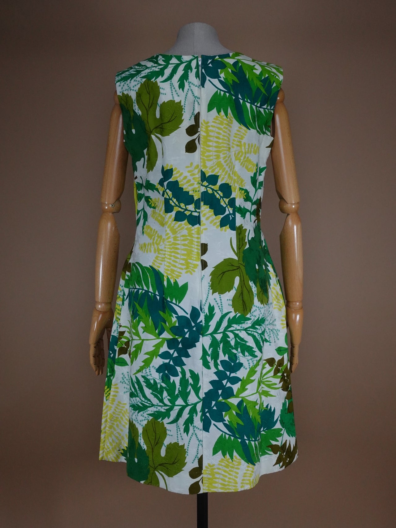 1960s - Leaf Print Cotton Dress