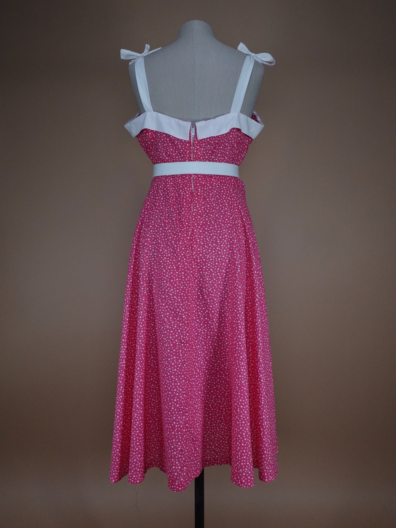 1960s - Pink Calico Pattern Belted Sun Dress