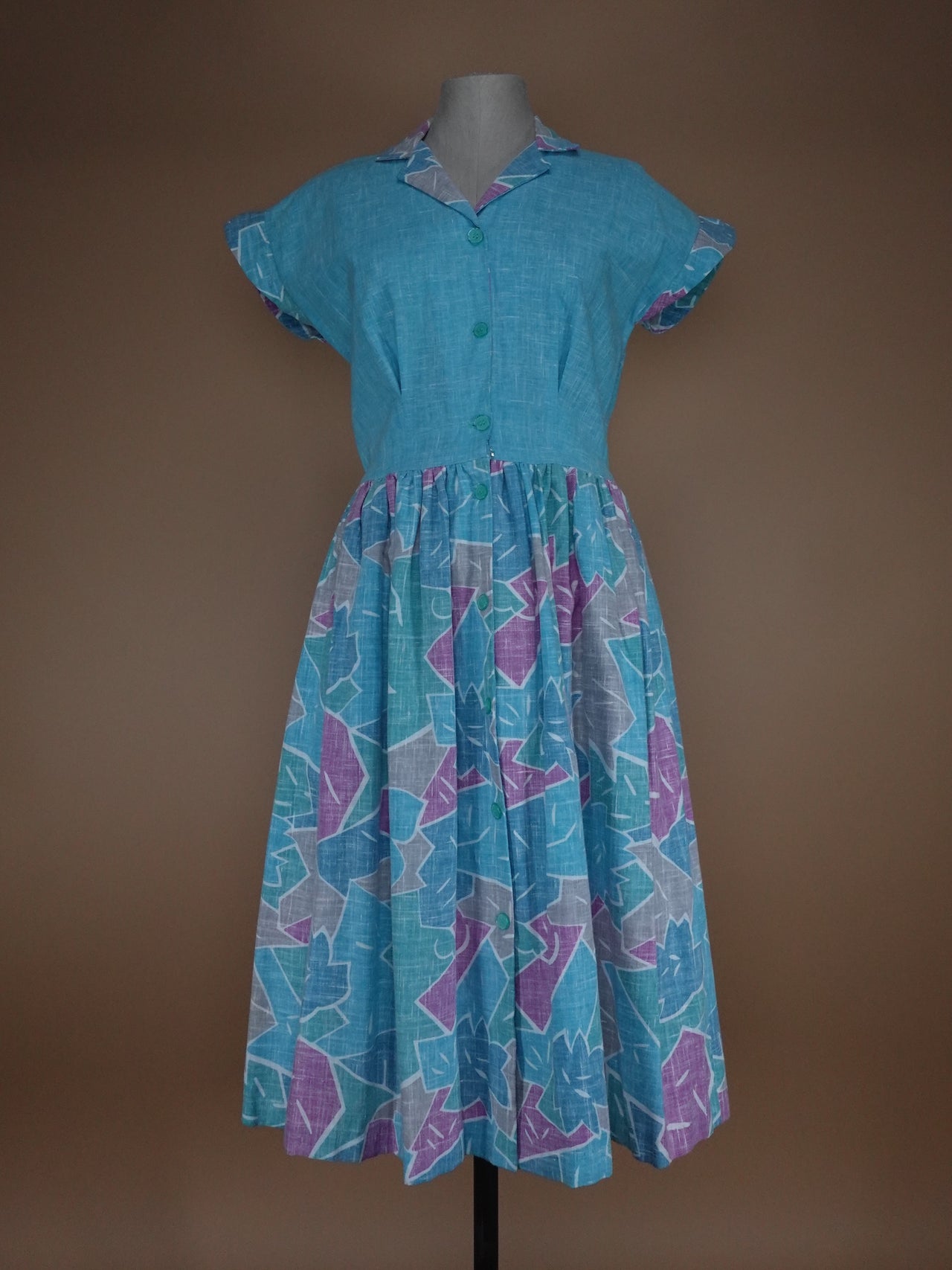 1950s - Abstract Cotton Day Dress