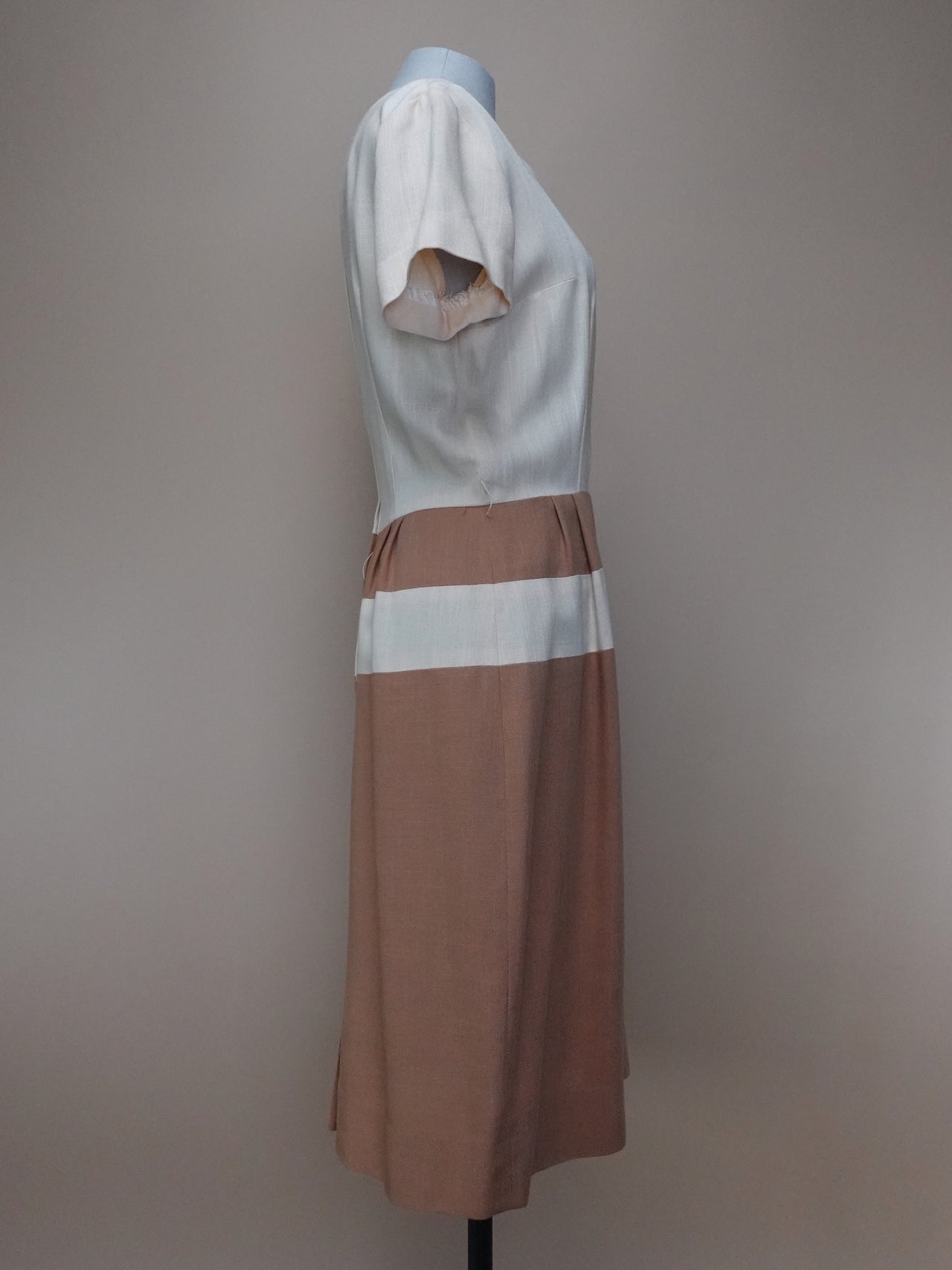 Vintage 1960s - Sleeveless Earth Tone Cotton Midi Dress