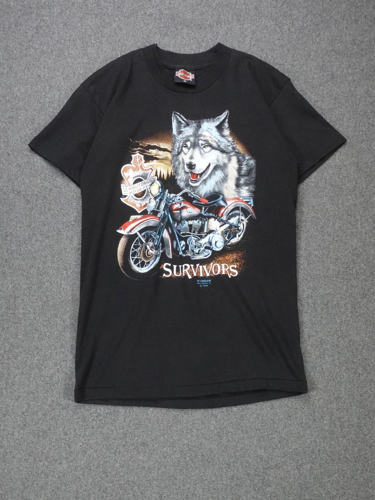 1980s - 3D Emblem "Survivor" Harley Davidson Nebraska T-Shirt