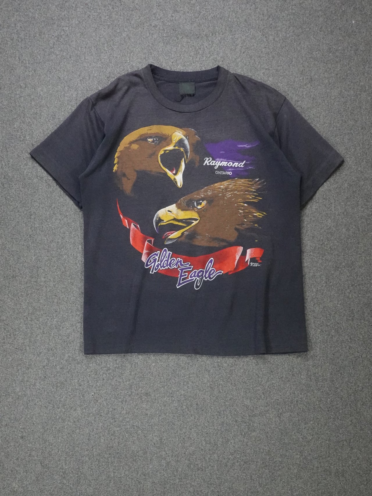 1980s - "Golden Eagle Raymon Ontario" 3D Emblem Style Biker T-Shirt