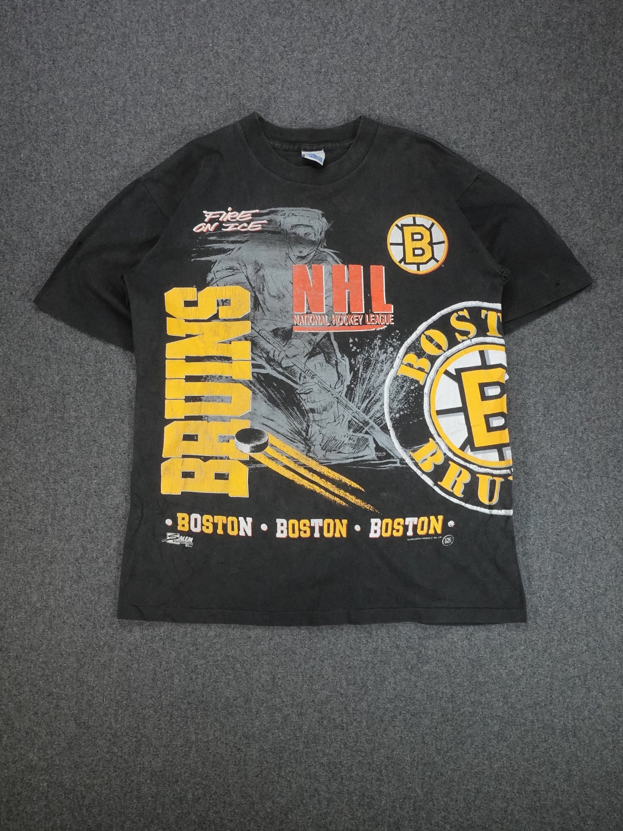 1990s - Salem Boston Bruins NHL AOP Sports T-Shirt