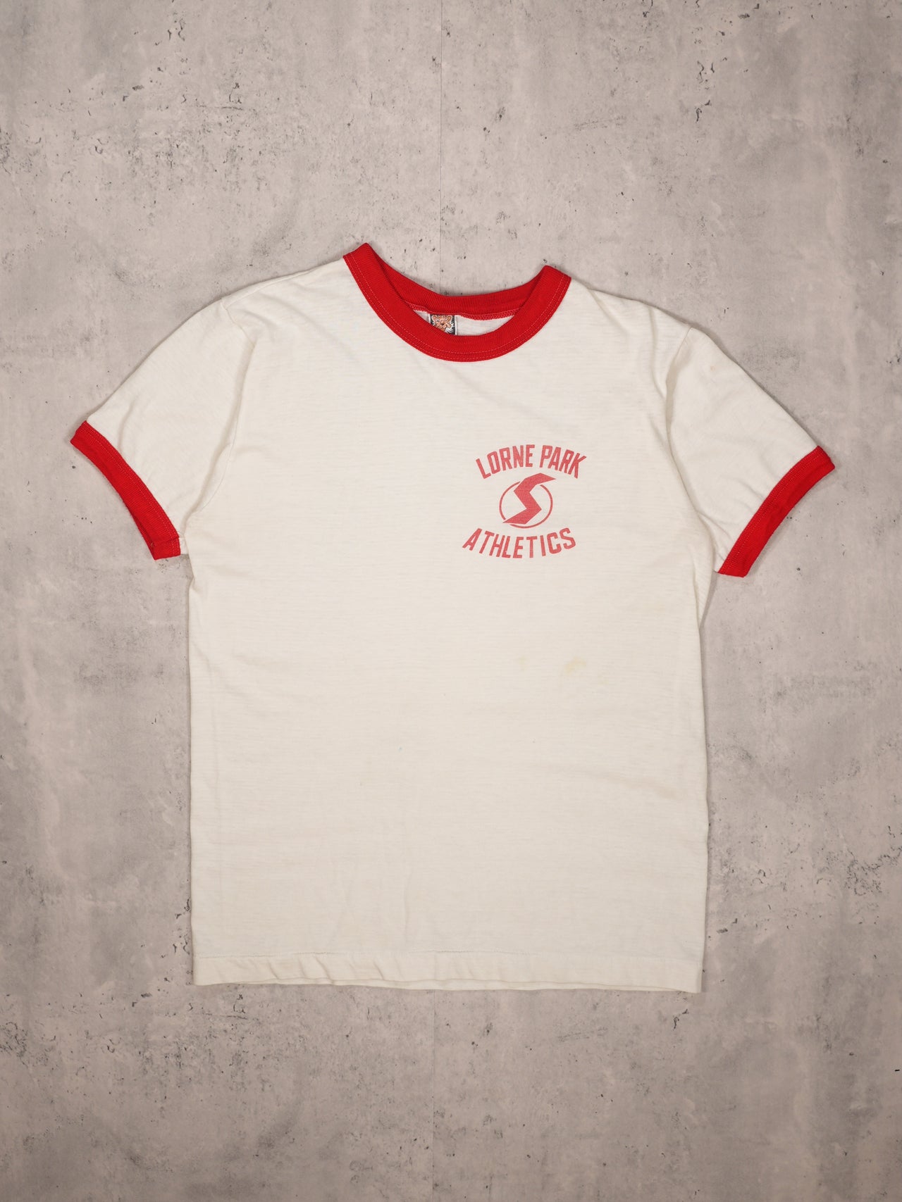 1970S/1980S- TIGER BRAND "LORBE PARK ATHLETICS" RINGER T-SHIRT