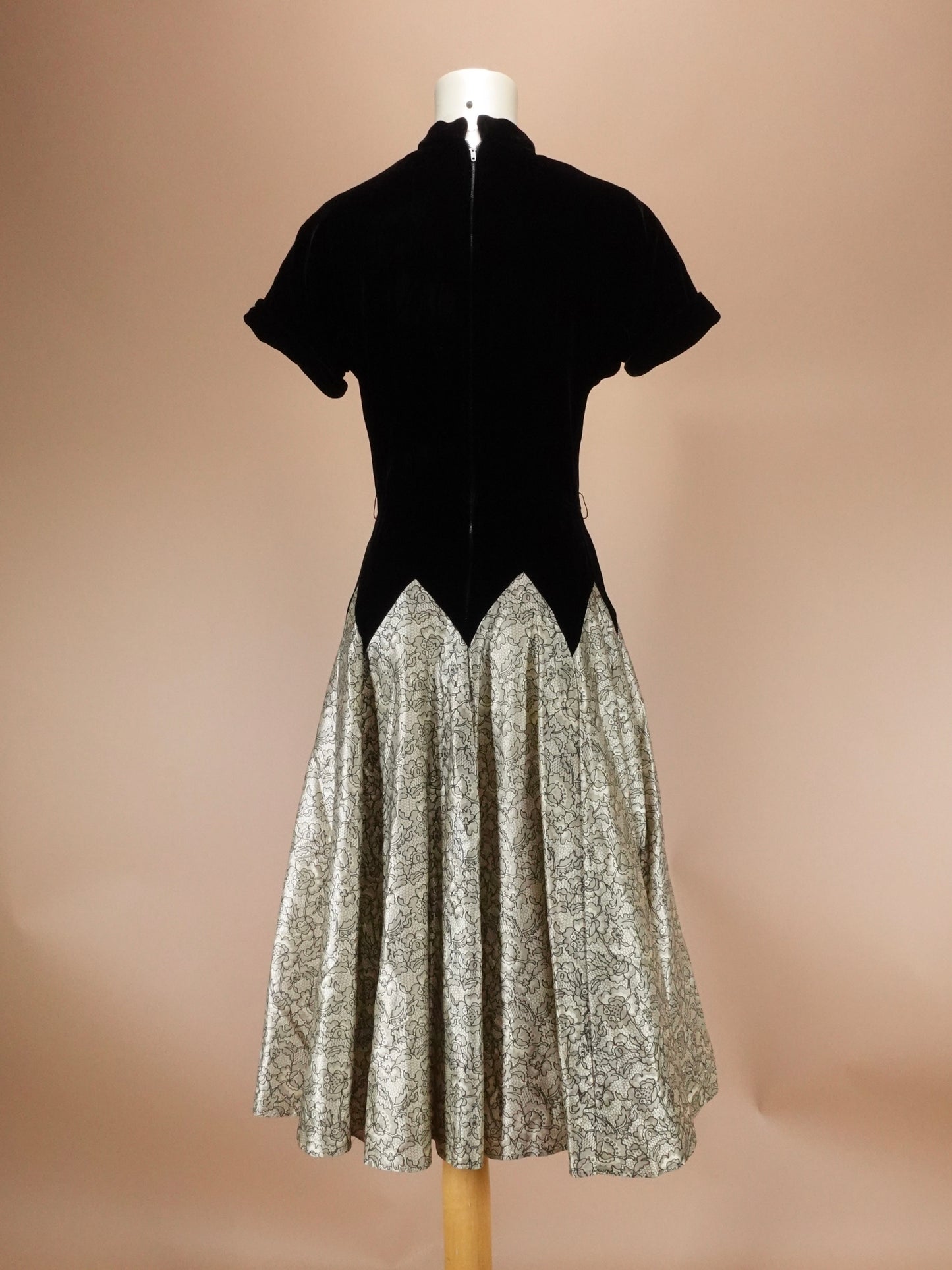 Vintage 1950s | Silk Velvet Dress | Mandarin Collar | Embellished