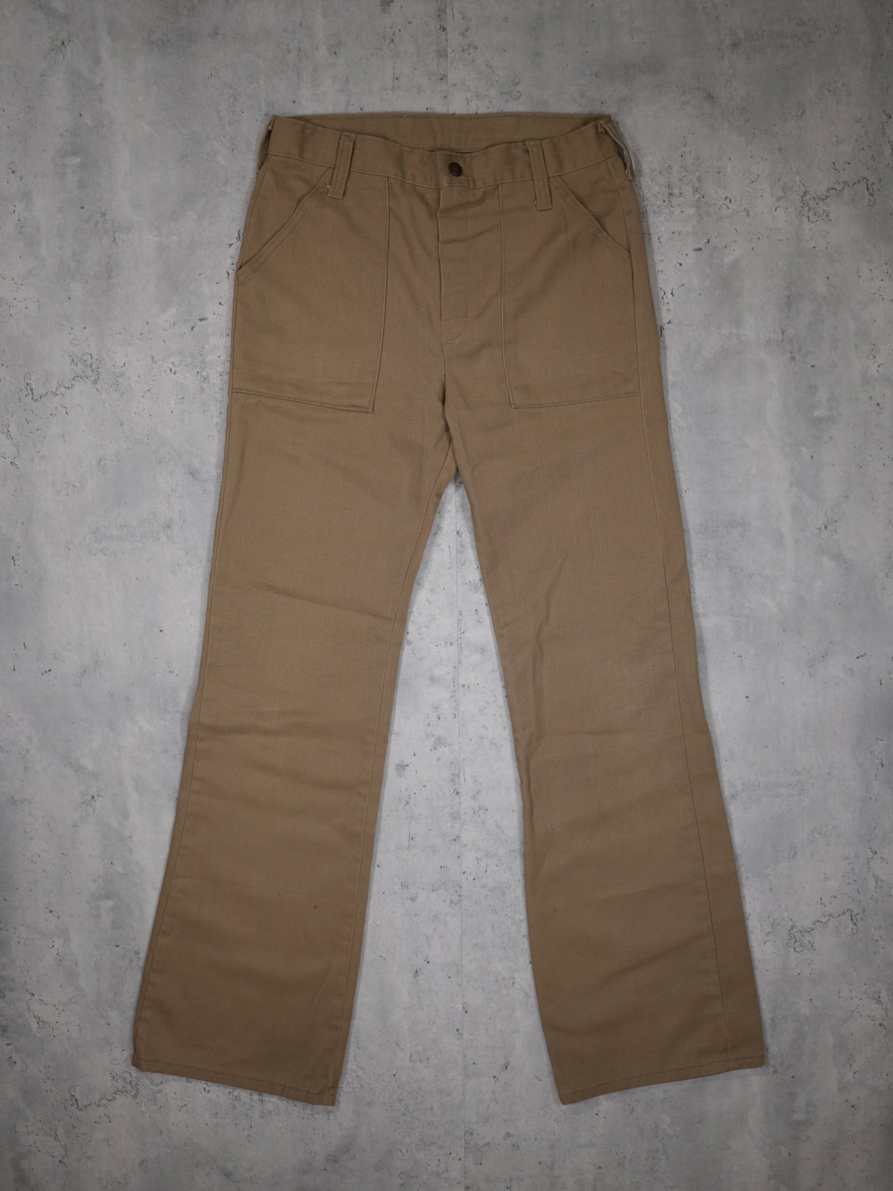 Vintage 1970s - Khaki Baker Pocket Flared Trousers