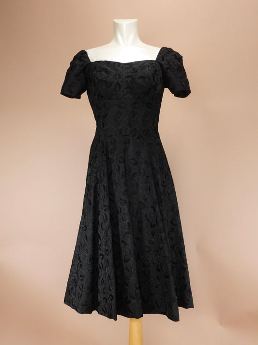 Vintage 1960s | Black Brocade Dress