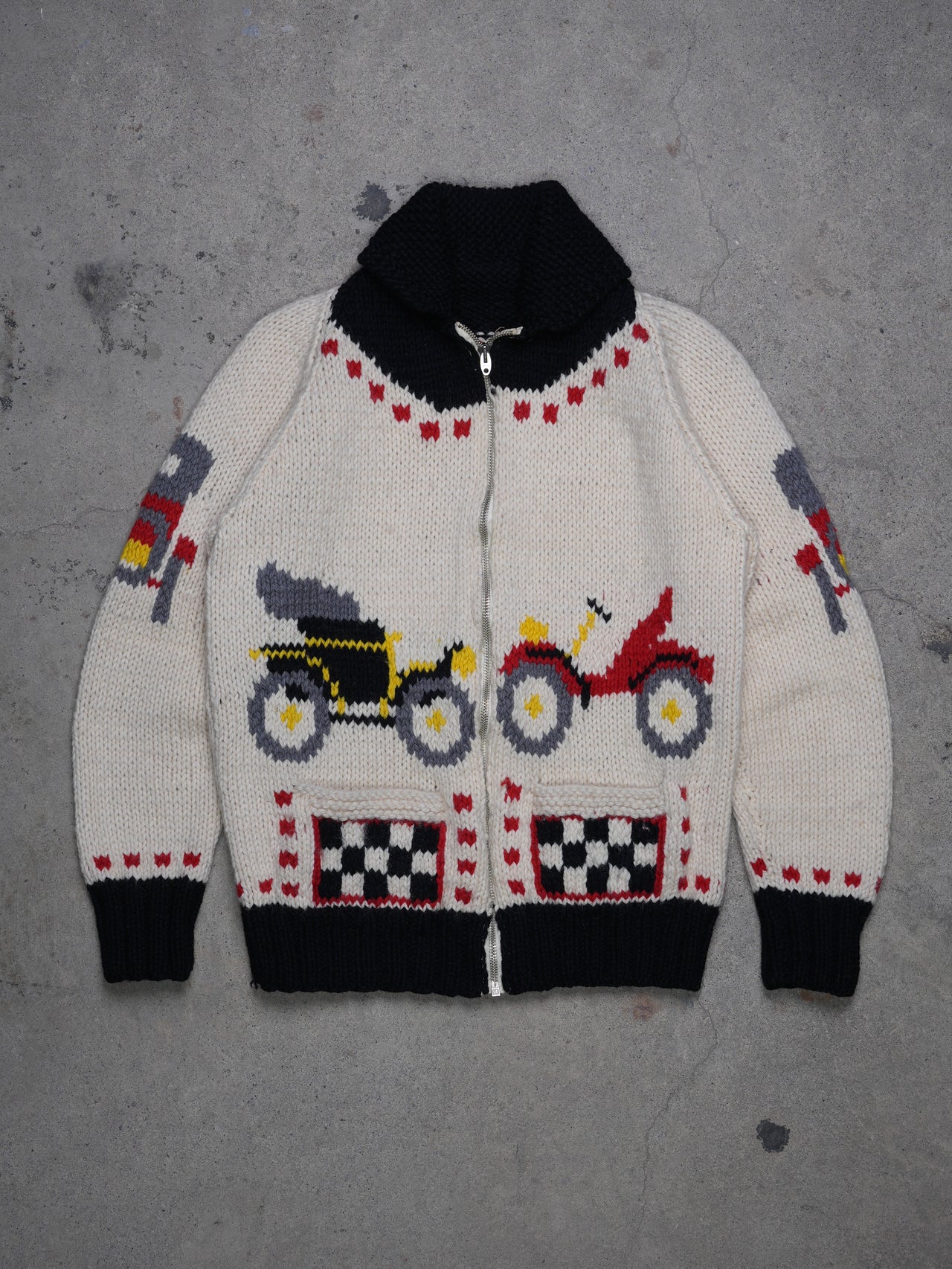 Vintage 1960s - Car Pattern Cowichan/curling Hand Knit Sweater