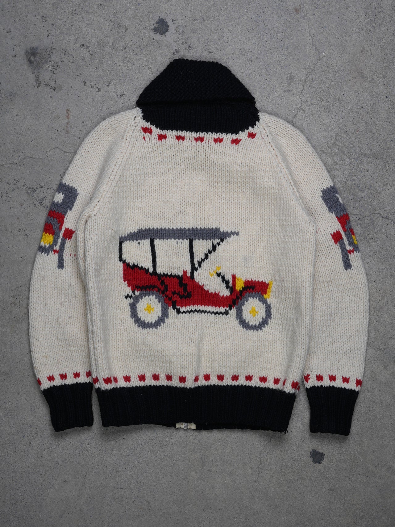 Vintage 1960s - Car Pattern Cowichan/curling Hand Knit Sweater