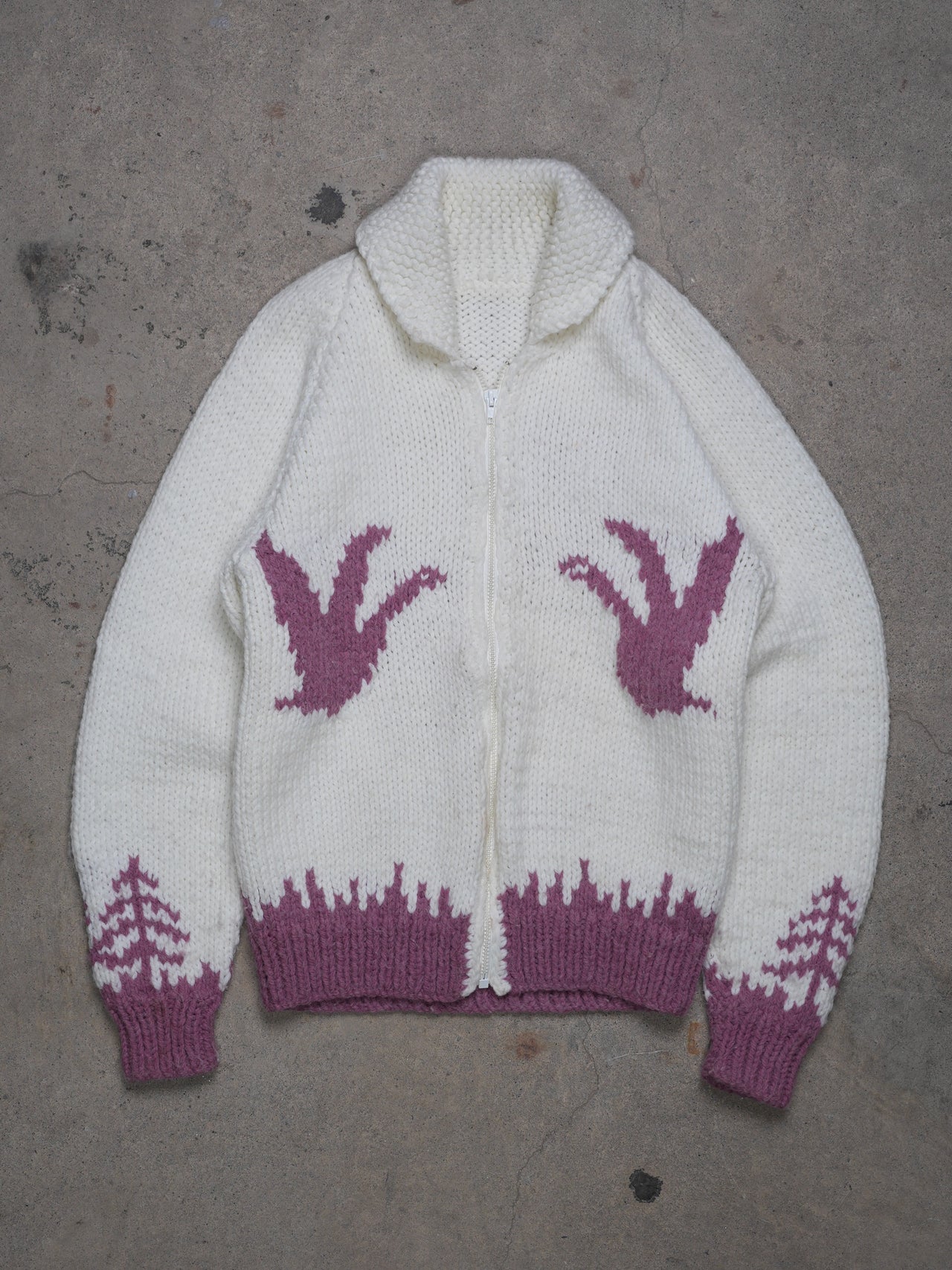 Vintage 1960s - Pink "flying Duck" Cowichan/curling Hand Knit Sweater