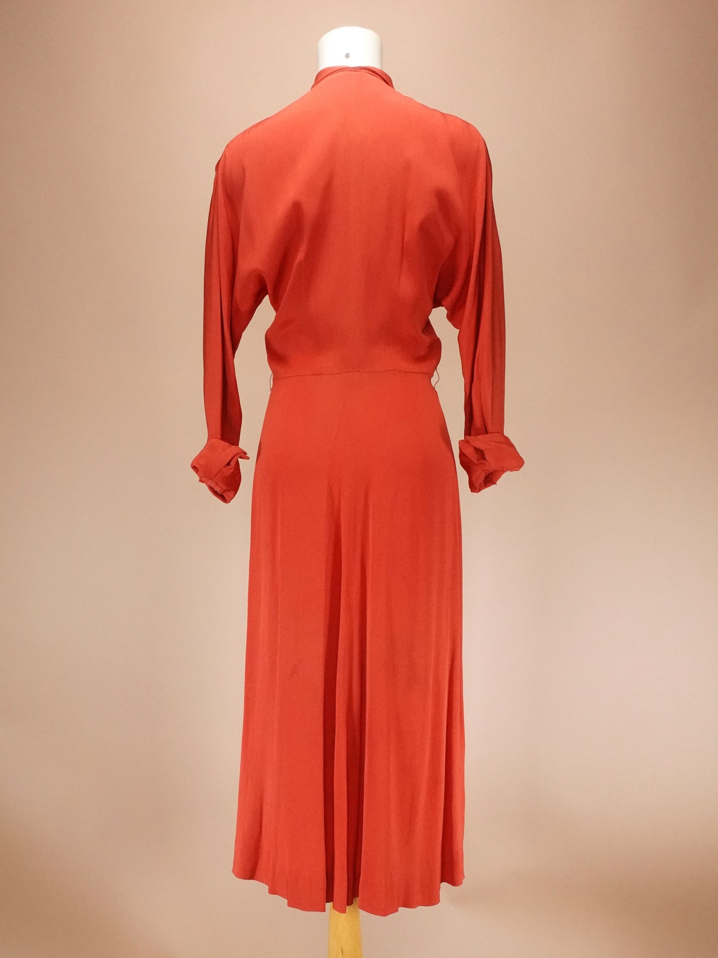 Vintage 1940s | Orange Day Dress w/ Rhinestone Closure