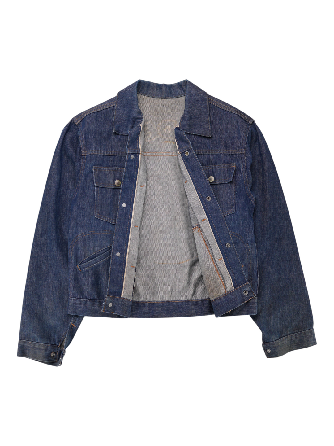 Exile Vintage 1960s J.C. Penny dark blue denim jacket with pleated front and buttoned chest pockets