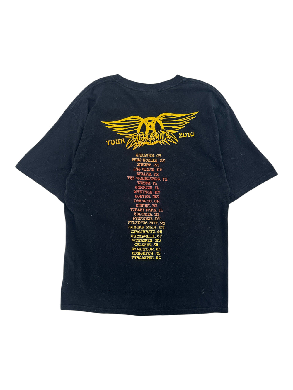 Exile Vintage black 2010 Aerosmith Cocked, Locked, Ready To Rock tour t-shirt with yellow and red back graphic