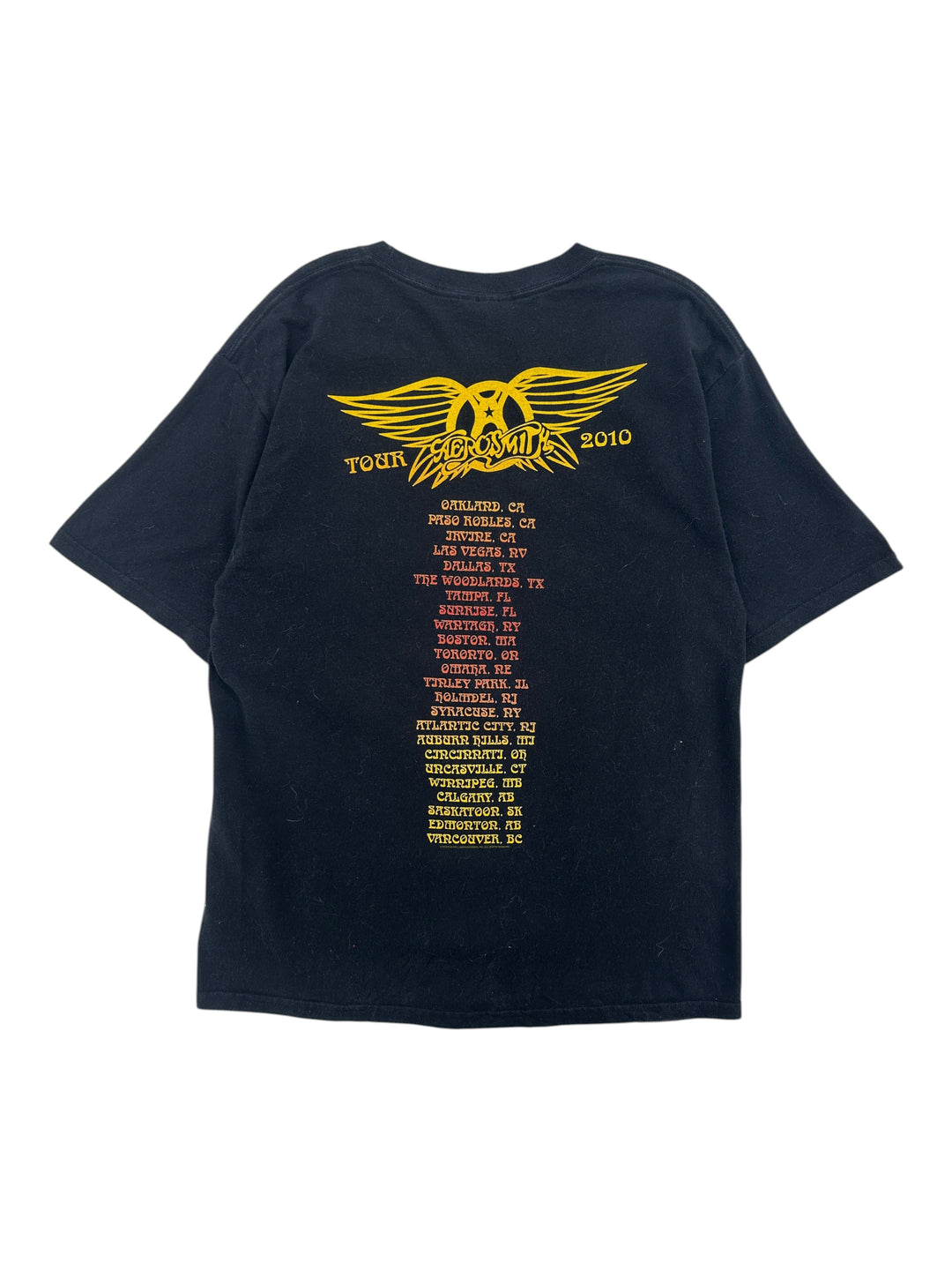 Exile Vintage black 2010 Aerosmith Cocked, Locked, Ready To Rock tour t-shirt with yellow and red back graphic
