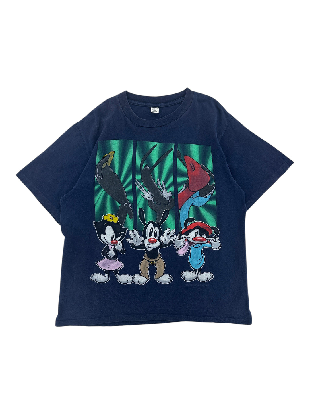 Exile Vintage 1990s navy blue Animaniacs graphic T-shirt featuring Yakko, Wakko, and Dot in size XL.