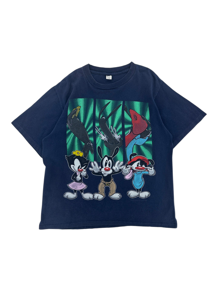 Exile Vintage 1990s navy blue Animaniacs graphic T-shirt featuring Yakko, Wakko, and Dot in size XL.