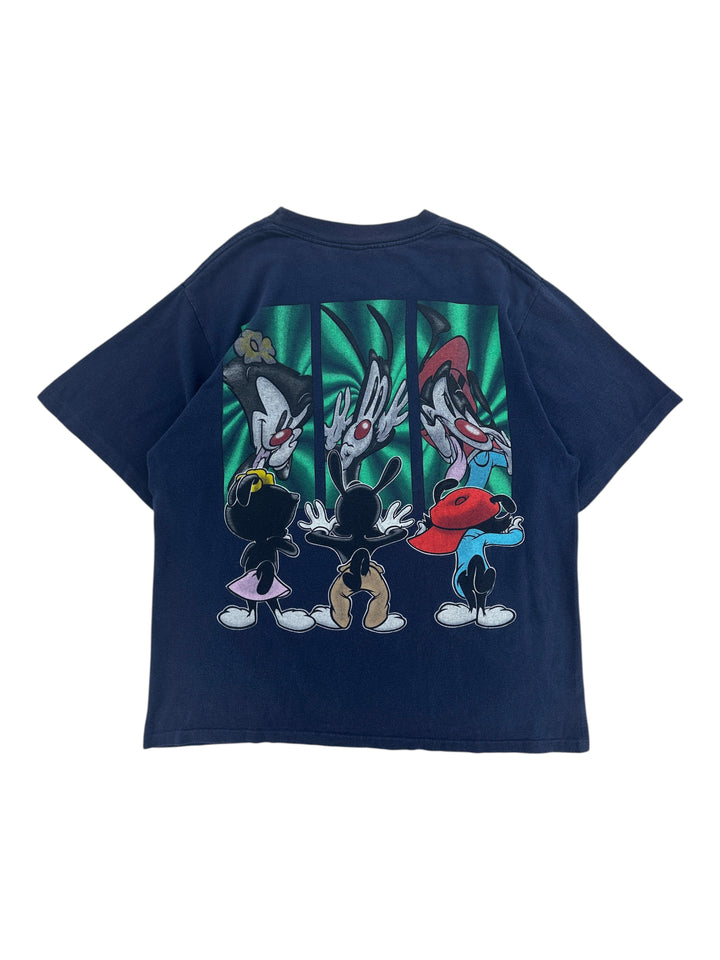 Exile Vintage 1990s navy blue Animaniacs graphic t-shirt featuring Yakko, Wakko, and Dot in a back view print