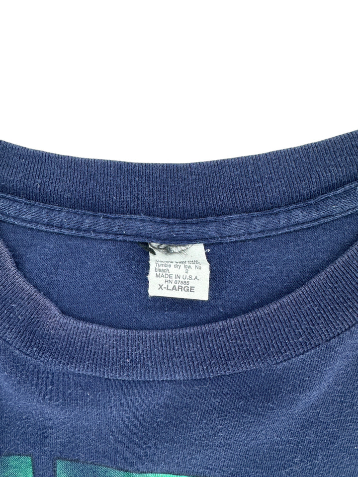 Exile Vintage navy blue 1990s Animaniacs t-shirt size XL neck label showing Made in U.S.A. details